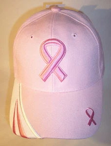 BREAST CANCER AWARESNESS PINK RIBBON WITH STRIPES ADJUSTABLE BASEBALL CAP HAT - Picture 1 of 1