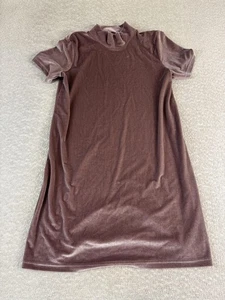 Madewell Dress Womens Medium Pink Velvet Mock Neck Short Sleeve Shift Stretch - Picture 1 of 7