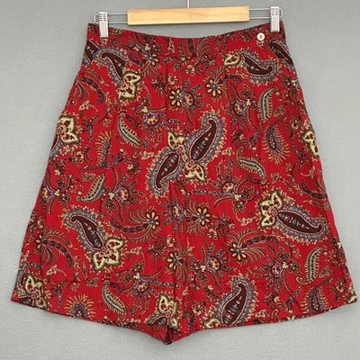 Pantalones Cortos Mujer De Colección 29W 10 Rojo Paisley Cintura Alta Caminar Bermudas Clásicas Foto 1 de 4