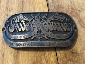 Vintage Auto Marine Company Messing Motorplatte Detroit Mi Patent 1893 - Bild 1 von 5