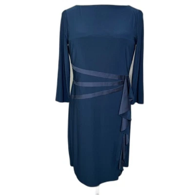 Vestido Semi Formal American Living Nuevo con Etiquetas, Talla 14, Azul Mangas Largas, Detalle Satinado Foto 1 de 4