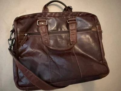 Maletín mensajero de cuero italiano para computadora portátil marrón Foto 1 de 4