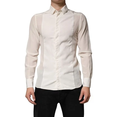 DOLCE & GABBANA Shirt Off White Silk Men GOLD Dress Formal 40/US15.75/M 1200usd - Image 1 of 4