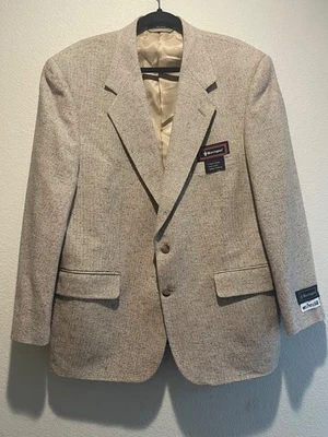 Blazer Abrigo Deportivo Barrington Para Hombre 100% Seda Dos Botones Beige Tweed, Talla 44 S Foto 1 de 4
