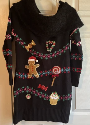 Suéter de Navidad Vestido Capucha Cuello Apliques de Navidad Lentejuelas Para Mujer Mediano Foto 1 de 4
