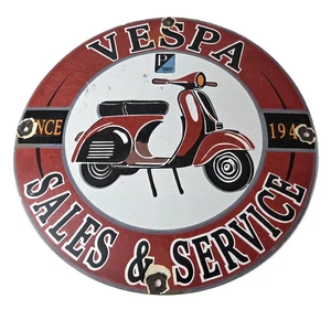Vintage Vespa Sign - Gas Motorcycle Bike Gas Pump Porcelain Sign - Picture 1 of 14