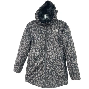 North Face Girls' L Gray Polyester Leopard Reversible Mossbud Parka Jacket - Picture 1 of 6