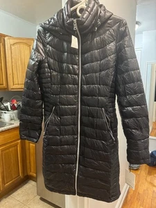 220$ CALVIN KLEIN Women's Packable Hooded Down Puffer Coat Shiny Black Size S - Picture 1 of 14