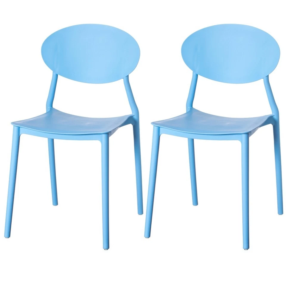 Fabulaxe Modern Plastic Chair with Open Oval Back Design, Blue - Set of 2 - Image 1 of 1