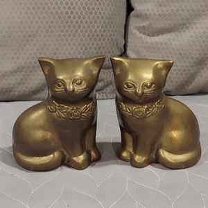 Paar Messing Katzen geätztes Rosenhalsband graviert 4,5" Vintage TOP - Bild 1 von 9
