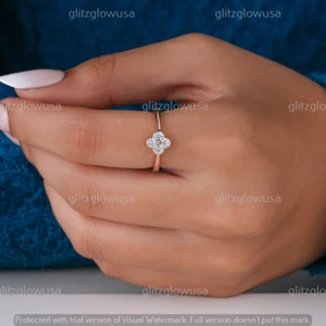 1 kt Rundschliff echter Moissanit Damen Kleeblatt Blume Ring 14 Karat Roségold plattiert - Bild 1 von 9