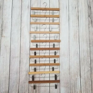 10 Embossed Wood KSO Clothing Hangers Natural Adult Garment Slacks Clips - Picture 1 of 4