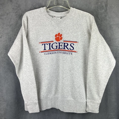 Clemson Tigers Sweatshirt Adult Large Gray Champion Crew Neck Pullover Embroider Cover