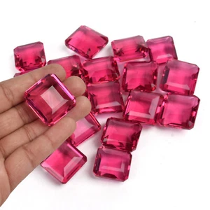 Lab-Created Pink Tourmaline Brilliant Square Cut Loose Gem Lot 350ct/4-5 Pcs - Picture 1 of 4