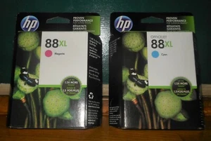Genuine New HP 88XL Magenta and Cyan Ink Cartridges  Expire Nov 2016 + Oct 2017 - Imagen 1 de 5