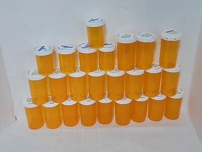 Lot Of 25 Empty Amber Prescription Bottles Large 3.5x1.5 - Image 1 of 3