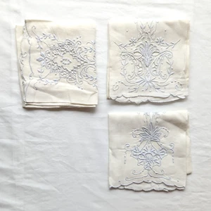 Menge 3 Vintage Leinen Tischset Servietten Cutwork Stickerei 20" x 13,5" LESEN - Bild 1 von 11