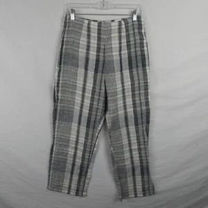 Pantalones a Cuadros de Lino Reformation Blanco Negro Gris Beige Cremallera Trasera Talla 6 tiro alto - Imagen 1 de 9