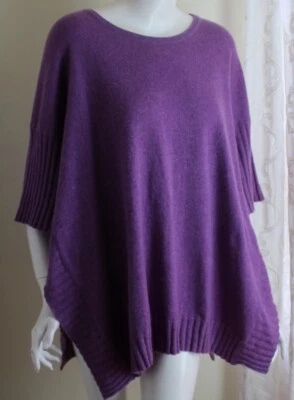 Eskandar O/S PÚRPURA Precioso 30" Largo 100% Cachemira Poncho Túnica Suéter Top Foto 1 de 4