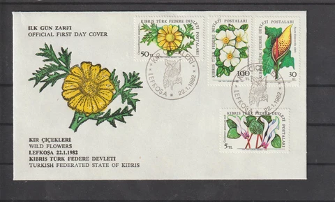 CYPRUS - TURKISH STATE OF KIBRIS 1982 FLOWERS FDC, SG#110, 113-115 Cover