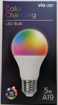 Via 16 Colors Changing 5 Watt LED Dimmable A19 - 450 Lumens - 5000K - Light Bulb - Image 1 of 4