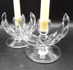 Indiana Glass Willow Candlestick Holders Set of 2 Clear Pressed Glass VTG USA - Picture 1 of 7