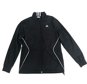 Adidas Womens Windbreaker Jacket S Black Full Zip Lightweight Pleated Air Vents