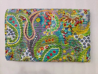 EE. UU. Cama Queen Algodón Kantha Tiro Manta Reversible, Gris Paisley Estampado Tiro Foto 1 de 4