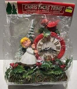 Vintage Christmas Decoration Trim New In Package Made In Hong Kong Angel & Clock - Picture 1 of 12
