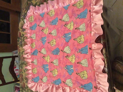 Baby Blanket 30"X30"  Pink Princesses with Yellow Minky Ultrasoft Fabric On Back - Image 1 of 4