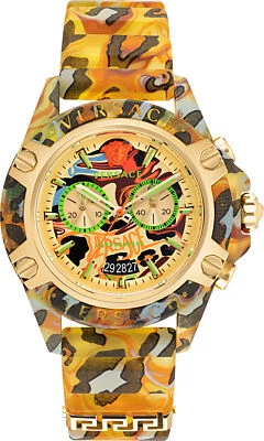 Versace VEZ700822 Icon Active Chrono relógio masculino de silicone leopardo amarelo dourado NOVO - Imagem 1 de 4