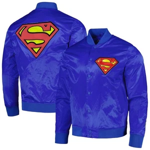 Herren Superman Satin College Jacke Blau Superheld Logo Bomber Mantel Retro - Bild 1 von 5