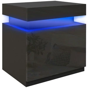 HOMCOM High Gloss Bedside Table with LED Light and 2 Drawers, Black - Picture 1 of 11