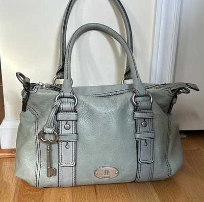 Maddox Satchel Leather Fossil Silver Hardware Sea Foam Green Key Charm - Image 1 of 4