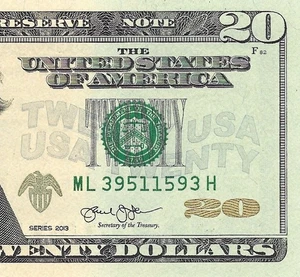2013 $20 SAN FRANCISCO FRN Crisp, Uncirculated Banknote RADAR Serial ML39511593H - Picture 1 of 3