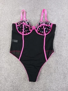 Sofia Vergara Intimates Women's Embroidered Thong Bodysuit XXXL Black Pink Trim - Picture 1 of 13