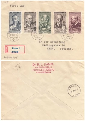 Influencers culturales famosos Checoslovaquia a Finlandia checo FDC 1961 Foto 1 de 3