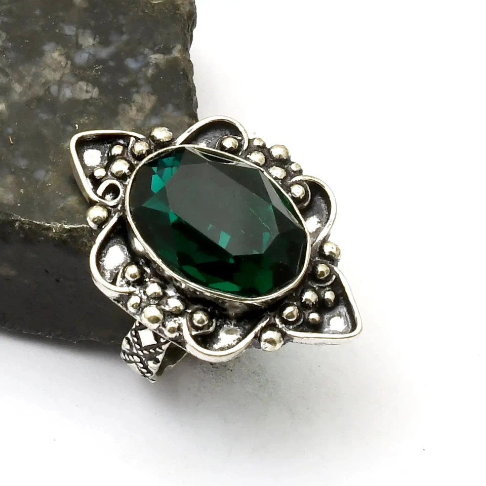 Кольцо ювелирное украшение ручной работы с зеленым кварцем драгоценным камнем для свадьбы размер США - 8,75 AR 40830 - Изображение 1 из 1