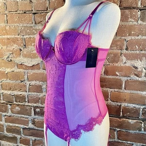 Frederick's of Hollywood Stephanie Pink Eyelash Lace Teddy Large Padded Cups - Picture 1 of 17
