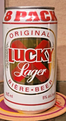 1980s "8 PACK" LUCKY LAGER  355 mL LABATT CANADA ALUMINUM STAY TAB BEER CAN - Image 1 of 4