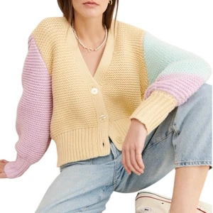 For Love & Lemons NWT Women's ColorBlock Kerry Cardigan Sz L - Picture 1 of 9