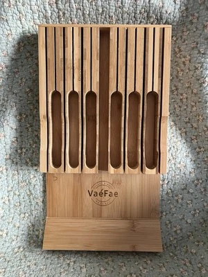 Soporte para cuchillos Vaefae en cajón de bambú para 6 grandes 6 pequeños y ranura para afilador Foto 1 de 4