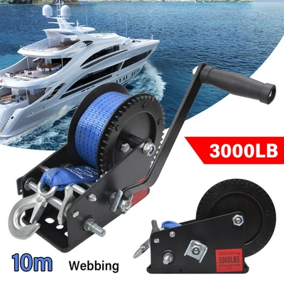 3000lbs Bootswinde Gurtwinde 10m Gurt Handwinde Trailer Seilwinde Winde 1360KG - Bild 1 von 4