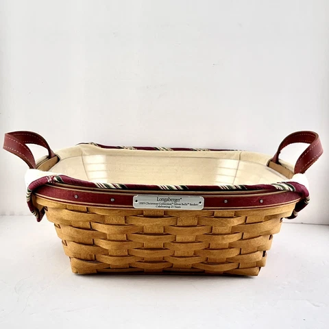 Longaberger 2005 Red Christmas Collection Silver Bells Basket liner& protecter Cover