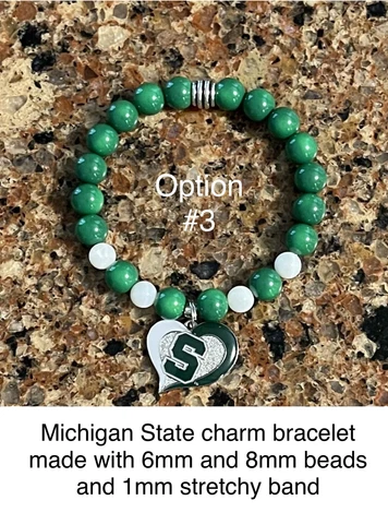 Michigan State Spartans Swirl Heart Charm Bracelet MSU Cover