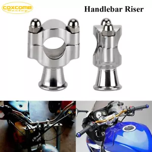 Pair Aluminum Chrome Handlebar Riser For Harley Chopper Cafe Racer 1'' Bar Clamp - Picture 1 of 9
