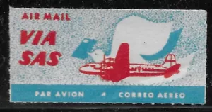 1950 Etichetta postale posta aerea via SAS Danimarca Norvegia Svezia🔥Sigillo MintPOG AIRPLANE - Foto 1 di 1