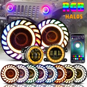 Kit combinado de faros antiniebla persiguiendo de demonios LED RGB de 7" para Jeep Wrangler JK TJ - Imagen 1 de 12