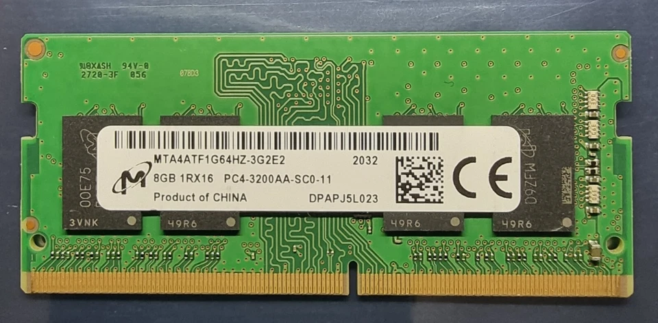 Micron PC4-25600 PC4 3200AA 8GB 1X8GB DDR4 1RX16 3200MHz 260pin Memory Ram - Image 1 of 1