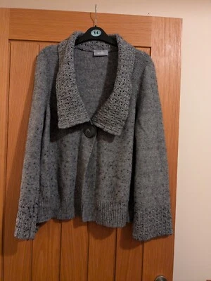 Wallis Ladies Grey Wool Blend Long Sleeve Chunky Knit Cardigan Size Large - Image 1 of 4